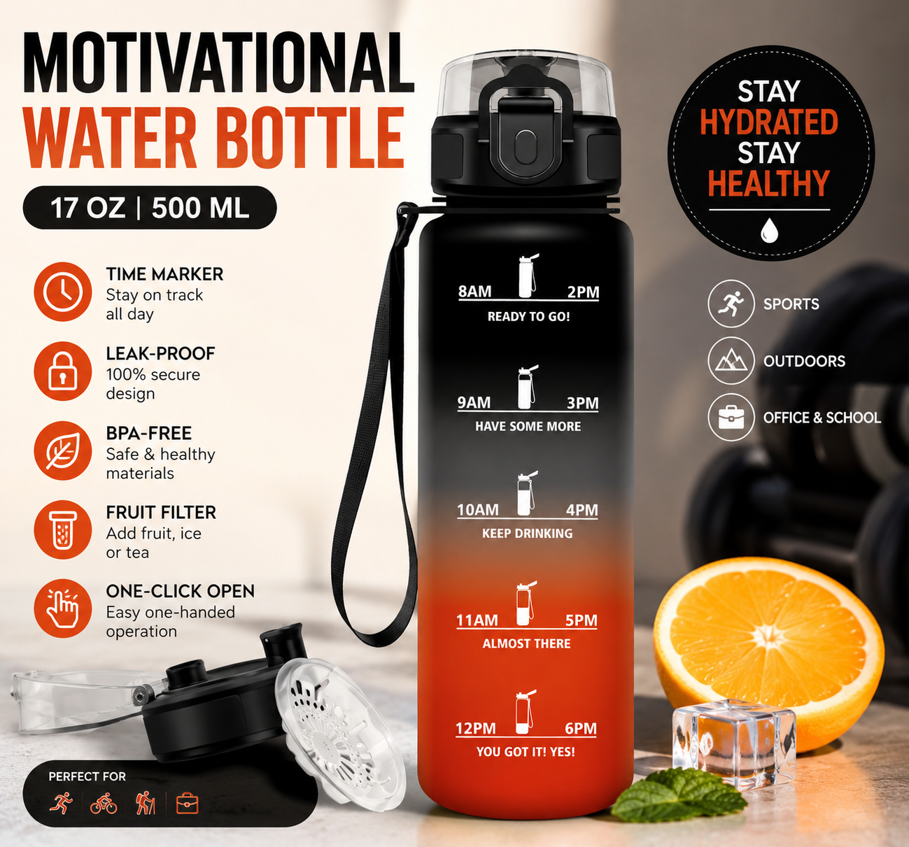 BlueToy Motivational Water Bottle – Stay Hydrated