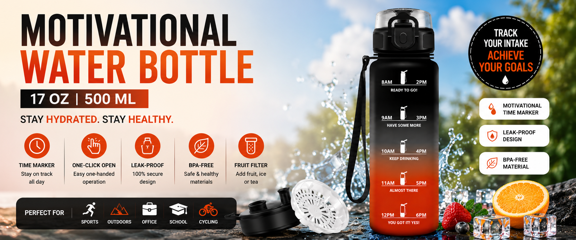 BlueToy Motivational Water Bottle – Stay Hydrated